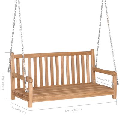 vidaXL Swing Bench Solid Teak 47.2"x23.6"x22.6" Brown