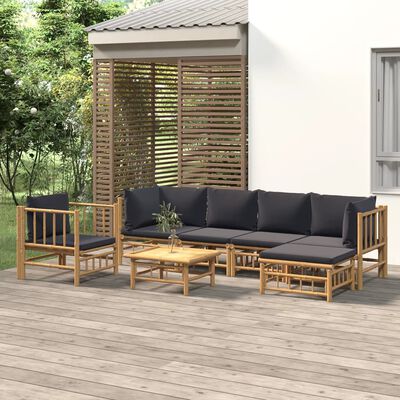 vidaXL 7 Piece Patio Lounge Set with Dark Gray Cushions Bamboo