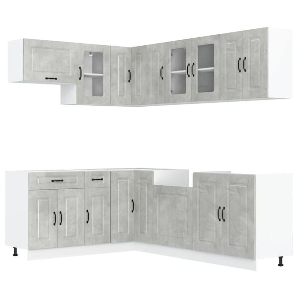 vidaXL Kitchen Cabinet Set Concrete gray Engineered wood, Glass Large