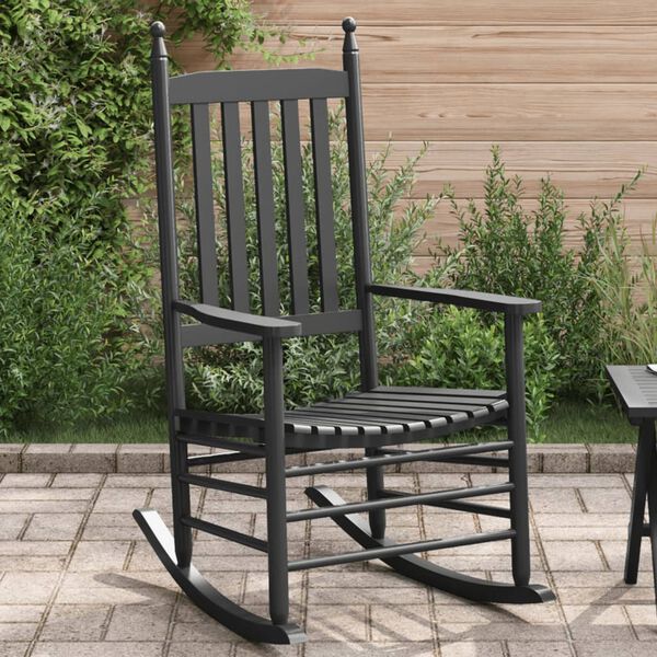 vidaXL Rocking Chair Black Solid Poplar wood Standard Ergonomic