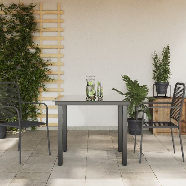 vidaXL Garden Dining Table Black Aluminum and Glass Medium Durable