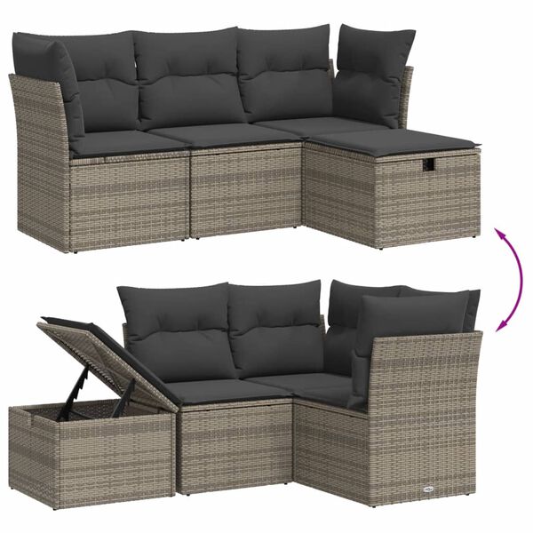 vidaXL Garden Sofa Set Grey PE rattan Compact Modular Garden Sofa Set