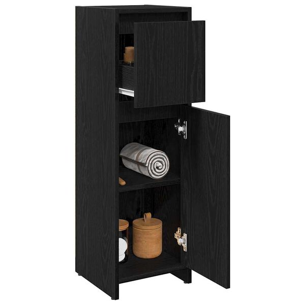 vidaXL Bathroom Cabinet with Drawer Black Oak 11.81 x 11.81 x 37.40 in