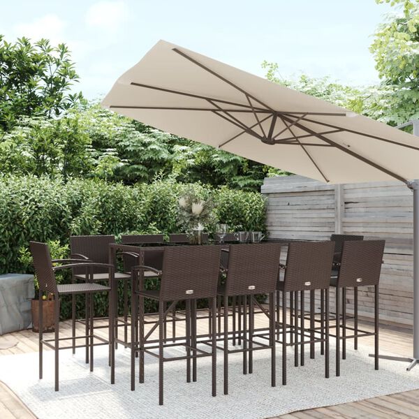 vidaXL Garden Bar Set Brown PE Rattan Large Footrest Garden Bar Set