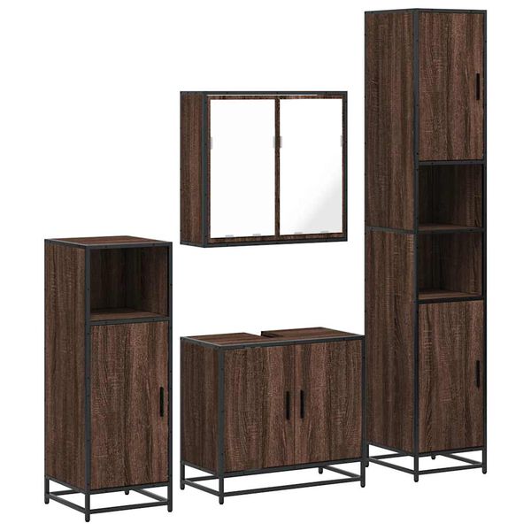 vidaXL Bathroom Furniture Set Brown Oak Engineered Wood, Metal Large