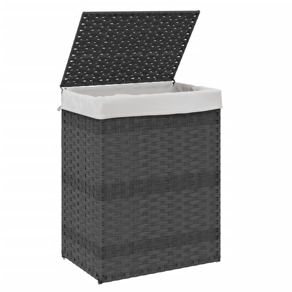 vidaXL Laundry Basket with Lid Grey 18.1x13.0x23.6" Poly Rattan