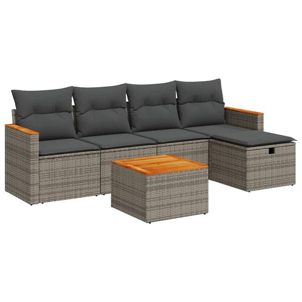 vidaXL Garden Sofa Set Grey PE rattan Large Adjustable Feet