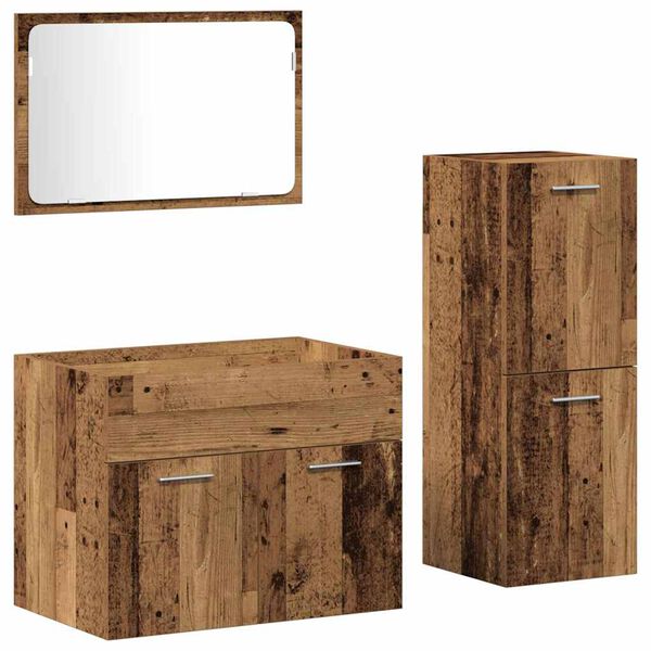vidaXL Bathroom Furniture Set with Door 3 pcs Old Wood Engineered Wood