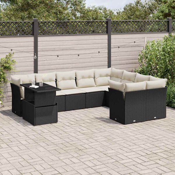 vidaXL Garden Sofa Set Black and Cream