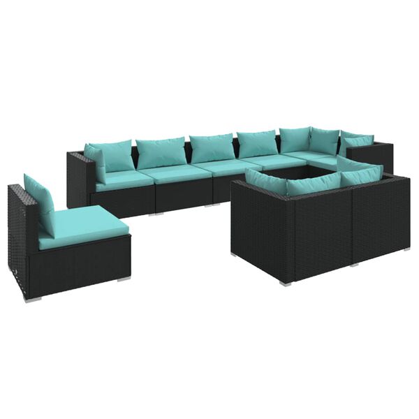vidaXL Garden Lounge Set Black, Water Blue