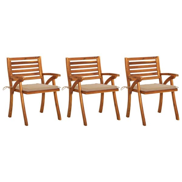 vidaXL Patio Dining Chair Set of 3 Beige, Natural Wood Solid Acacia Wood