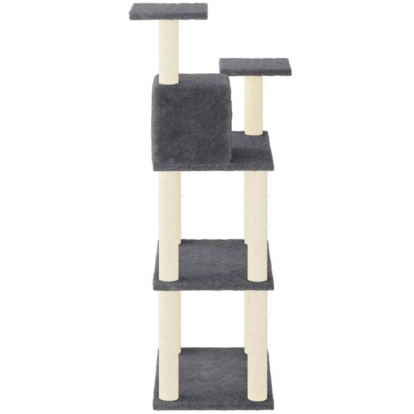 vidaXL Cat Tree Dark Grey Engineered Wood, Plush, Sisal 46.7 in