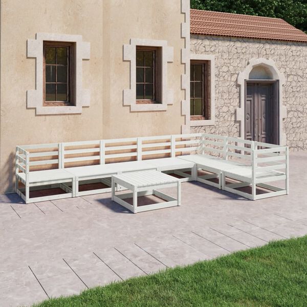 vidaXL 8 Piece Patio Lounge Set White Solid Pinewood