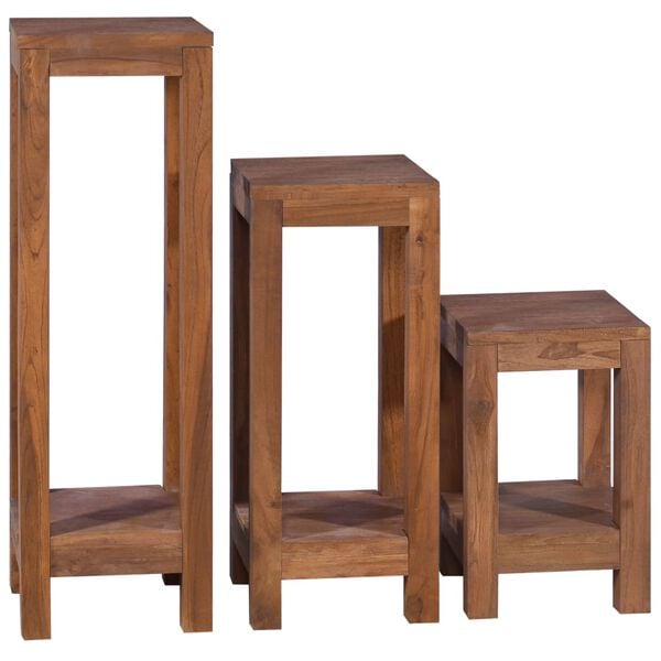 vidaXL Plant Stand Set of 3 Natural Teak Solid Teak Wood