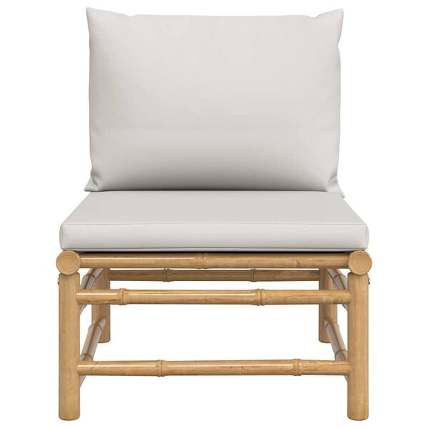 vidaXL Garden Middle Sofa Light Grey Bamboo, Fabric (100% polyester), Foam
