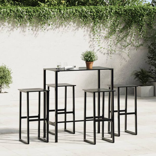 vidaXL Bar Stool Set of 4 Black Powder-coated steel Medium Footrest