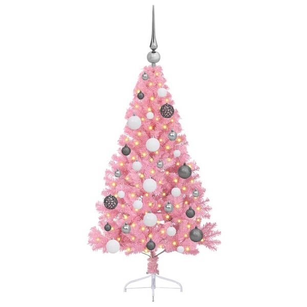vidaXL Artificial Pre-lit Christmas Tree with 150 LEDs Pink 47.2" PVC