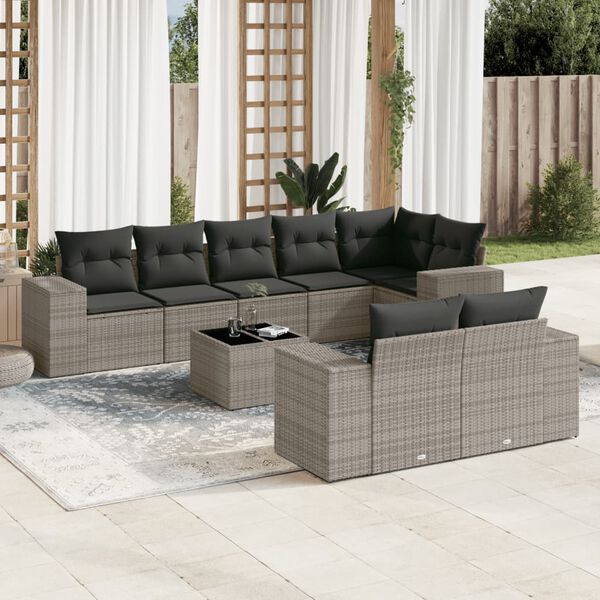 vidaXL Garden Sofa Set Gray PE Rattan Large Adjustable Feet