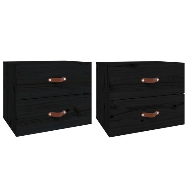 vidaXL Wall-mounted Bedside Cabinet Set of 2 Black Solid pine wood