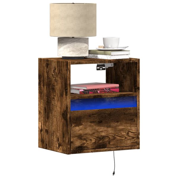 vidaXL Wall-mounted Bedside Cabinet Smoked Oak Engineered wood Compact