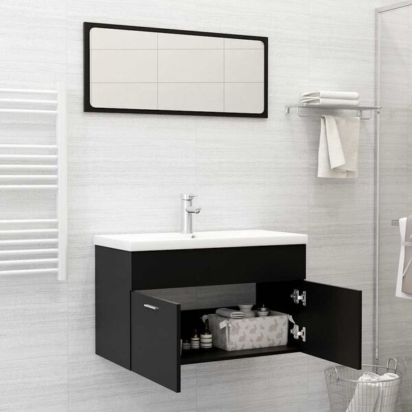 vidaXL Bathroom Furniture Set Black Engineered Wood, Acrylic Medium