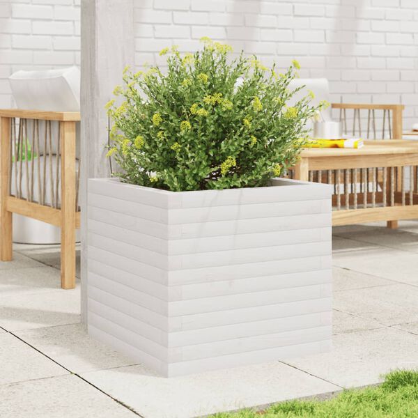 vidaXL Garden Planter White Solid pinewood Medium Garden Planter
