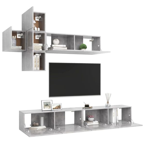 vidaXL 7 Piece TV Stand Set Concrete Gray Engineered Wood