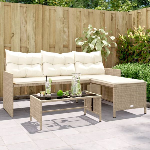 vidaXL Garden Sofa Beige Poly Rattan 3-seater Removable Covers