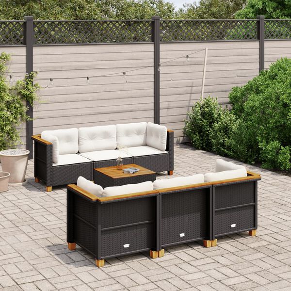 vidaXL Garden Sofa Set Black, Cream White