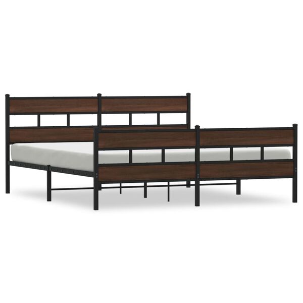 vidaXL Bed Frame Brown Oak Steel, Engineered Wood Full Bed Frame