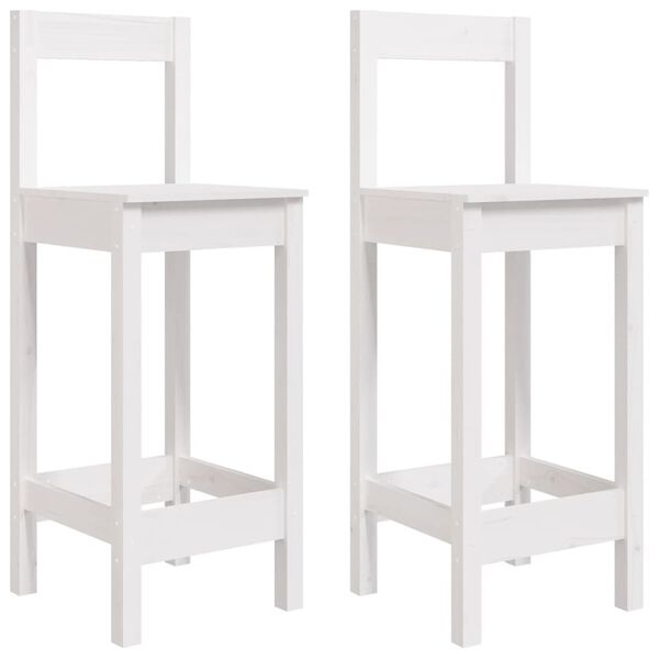 vidaXL Bar Chair Set of 2 White Solid pine wood Large Durable