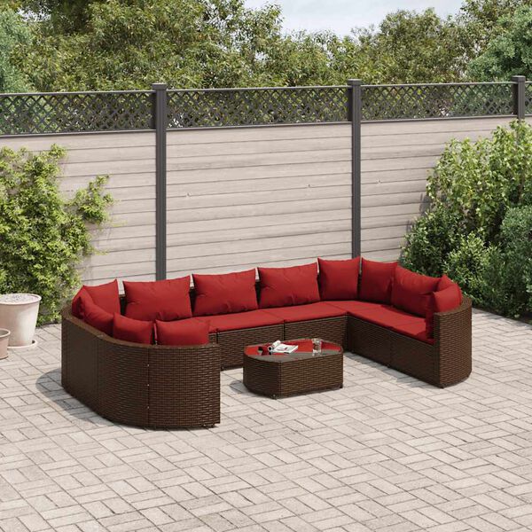 vidaXL Patio Sofa Set 10 Pieces Brown, Cinnamon Red