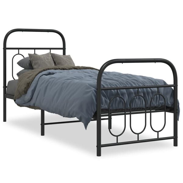 vidaXL Bed Frame Black Steel 75 x 75.6 in Bed Frame Rectangular