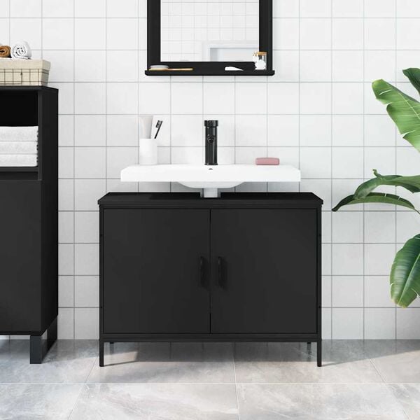 vidaXL Bathroom Sink Cabinet Black Engineered Wood 31.5 x 11.8 x 23.6 in