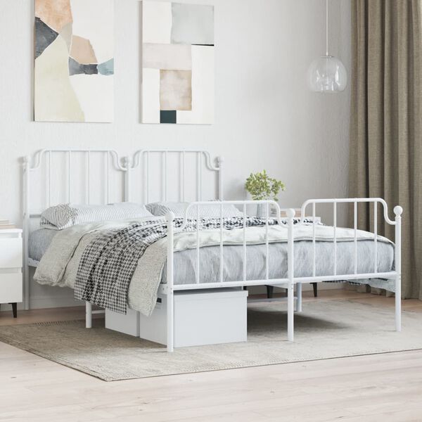 vidaXL Bed Frame White Powder-Coated Steel Double Bed Frame