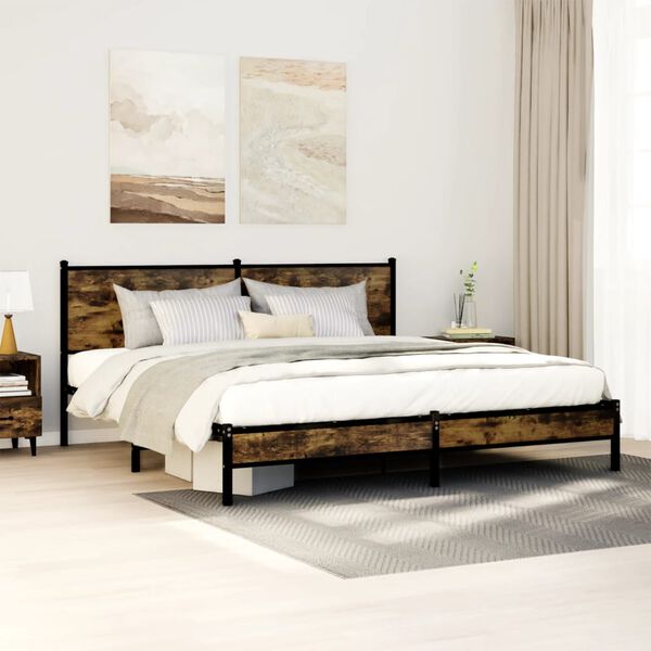 vidaXL Bed Frame Smoked Oak Steel, engineered wood Super King Bed Frame