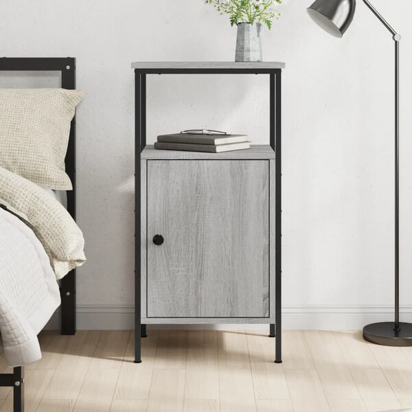 vidaXL Bedside Cabinet Gray sonoma Engineered wood, Iron Medium
