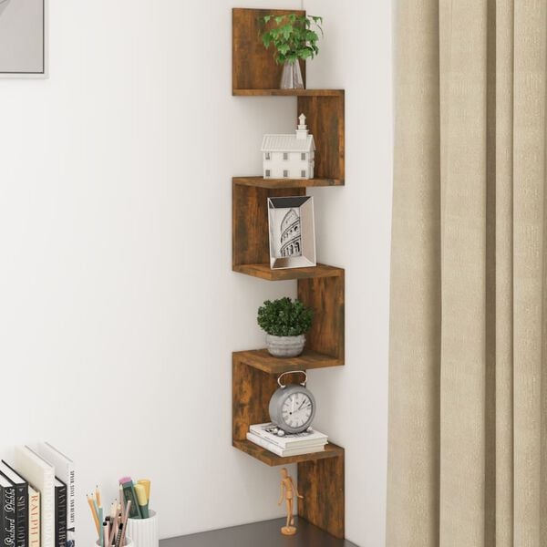 vidaXL Wall Corner Shelf Smoked oak Engineered wood Large Wall mounting