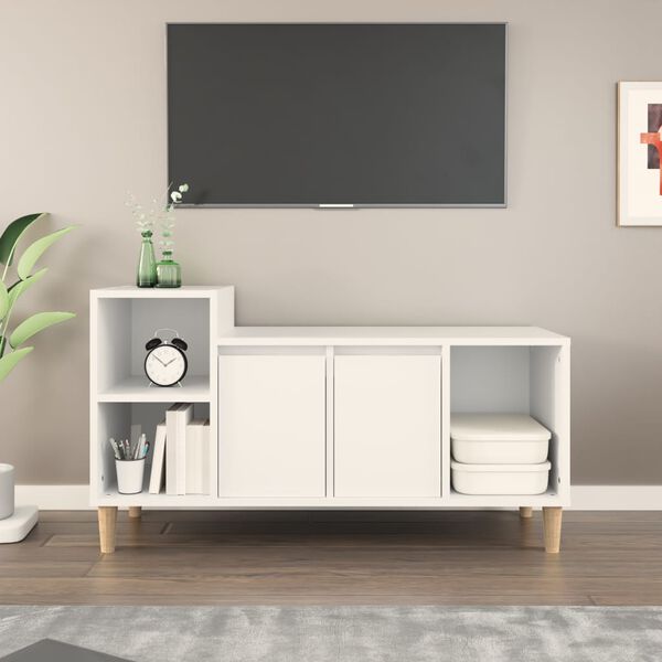 vidaXL TV Cabinet White Engineered wood, solid eucalyptus wood
