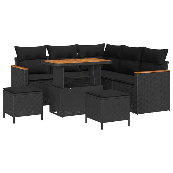 vidaXL Garden Sofa Set 8 pcs Black Poly Rattan