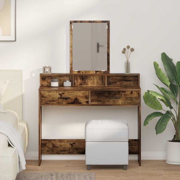 vidaXL Dressing Table with Drawer Smoked Oak 39.37 x 16.14 x 55.12 in