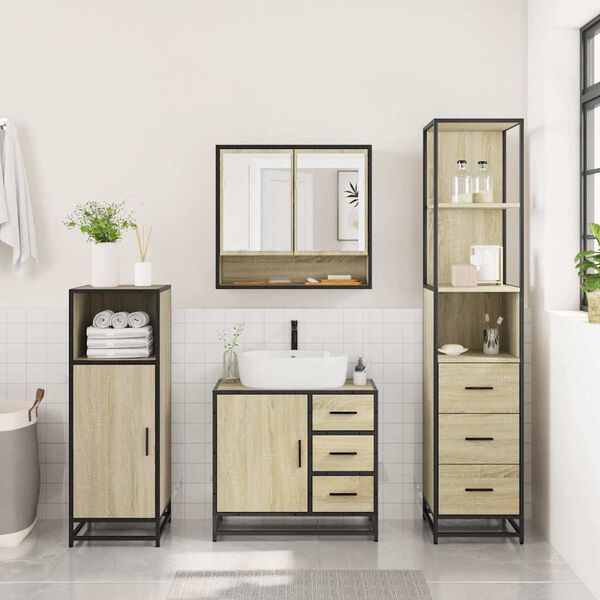 vidaXL Bathroom Furniture Set Sonoma Oak Engineered Wood, Metal Large