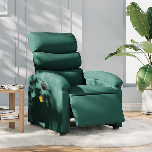 vidaXL Electric Massage Recliner Chair Dark Green Polyester Compact