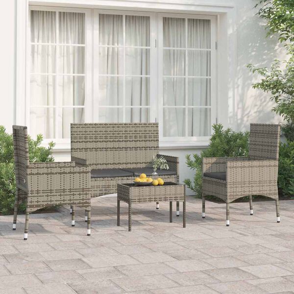 vidaXL Garden Lounge Set Grey Poly Rattan, Polyester