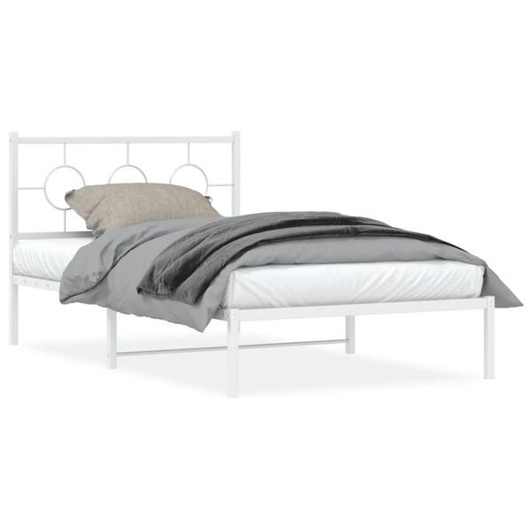 vidaXL Bed Frame White Powder-Coated Steel King Single Bed Frame