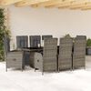vidaXL Dining Set Grey Poly Rattan, Powder-Coated Steel, Tempered Glass