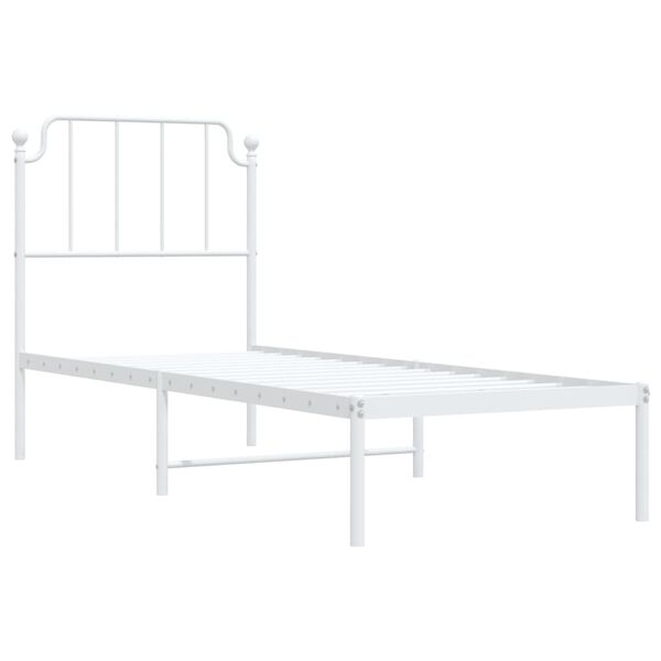 vidaXL Bed Frame White Powder-Coated Steel Twin Bed Frame Rectangular