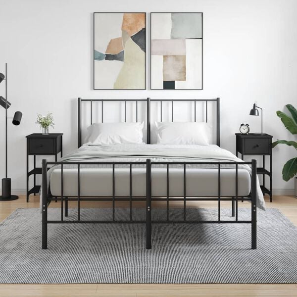 vidaXL Bedside Cabinet Set of 2 Black Engineered wood, iron Compact