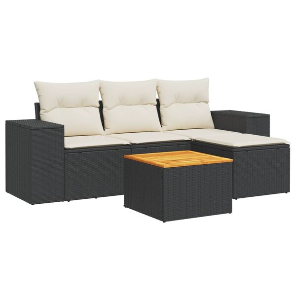 vidaXL Garden Sofa Set Black and Cream White