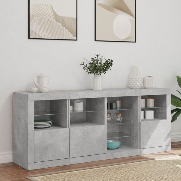 vidaXL Sideboard Concrete Grey Engineered Wood, Glass Large Sideboard